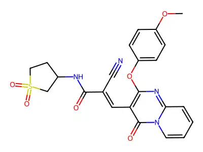 2-Cyano-N-(1,1-dioxo-1lambda~6~-thiolan-3-yl)-3-[2-(4-methoxyphenoxy)-4-oxo-4H-pyrido[1,2-a]pyrimidin-3-yl]prop-2-enamide structure