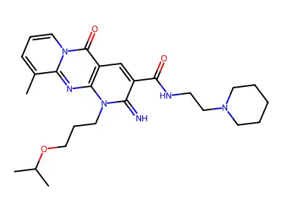 2-Imino-10-methyl-5-oxo-N-[2-(piperidin-1-yl)ethyl]-1-{3-[(propan-2-yl)oxy]propyl}-1,5-dihydro-2H-dipyrido[1,2-a:2',3'-d]pyrimidine-3-carboxamide structure