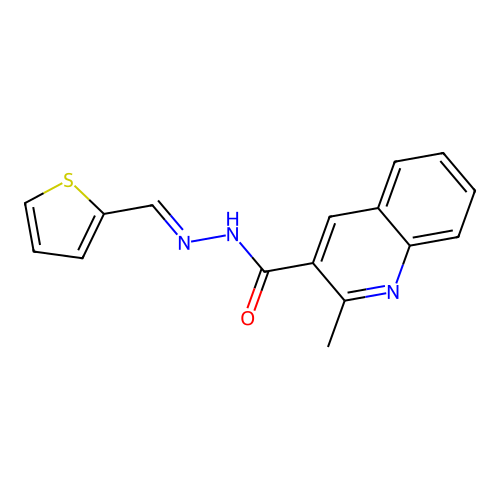2-methyl-N-(thiophen-2-ylmethylideneamino)quinoline-3-carboxamide structure