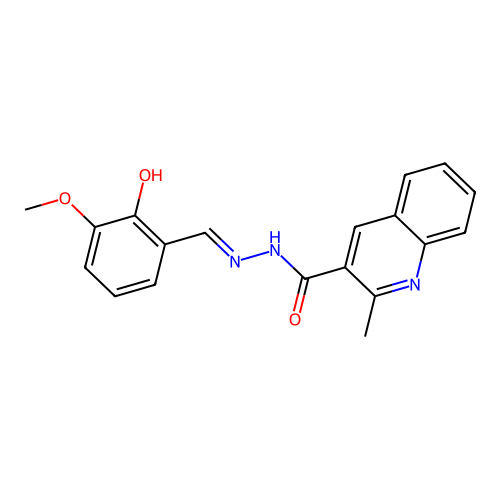 N-[(2-hydroxy-3-methoxyphenyl)methylideneamino]-2-methylquinoline-3-carboxamide structure