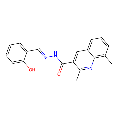 N-[(2-hydroxyphenyl)methylideneamino]-2,8-dimethylquinoline-3-carboxamide structure