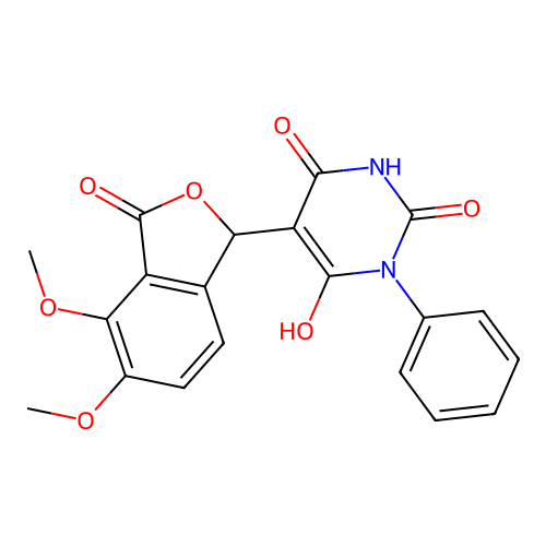 5-(4,5-dimethoxy-3-oxo-1,3-dihydroisobenzofuran-1-yl)-6-hydroxy-1-phenylpyrimidine-2,4(1H,3H)-dione structure