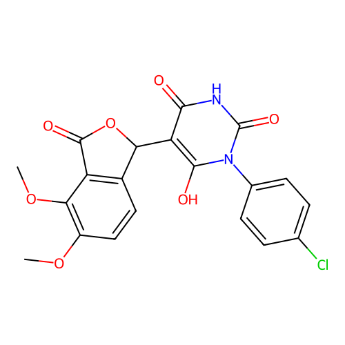 1-(4-chlorophenyl)-5-(4,5-dimethoxy-3-oxo-1,3-dihydro-2-benzofuran-1-yl)-4,6-dihydroxypyrimidin-2(1H)-one structure