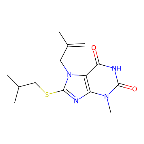 3-Methyl-7-(2-methylprop-2-enyl)-8-(2-methylpropylsulfanyl)purine-2,6-dione structure
