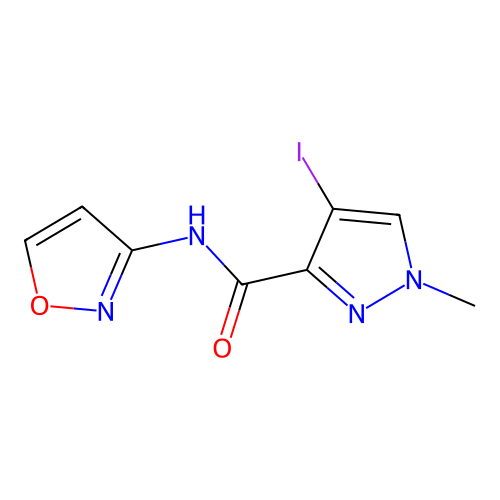 4-iodo-N-(3-isoxazolyl)-1-methyl-1H-pyrazole-3-carboxamide structure