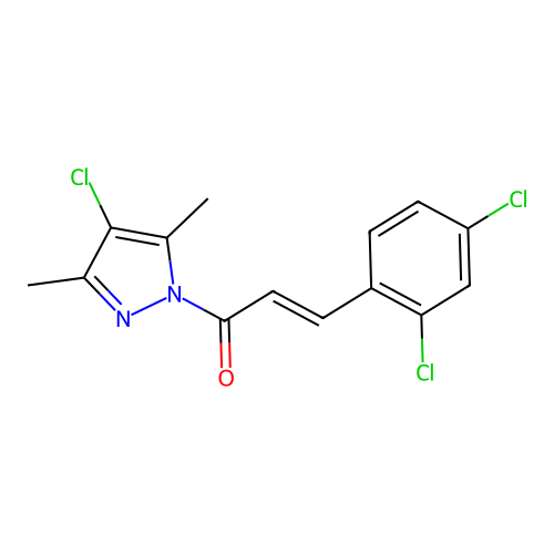 (E)-1-(4-chloro-3,5-dimethylpyrazol-1-yl)-3-(2,4-dichlorophenyl)prop-2-en-1-one structure