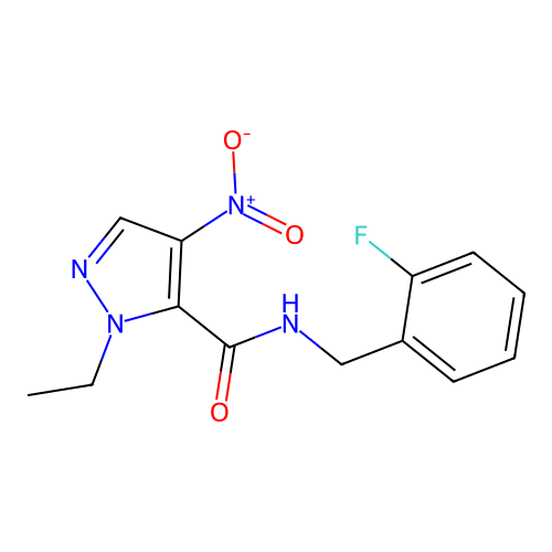 1-ethyl-N-(2-fluorobenzyl)-4-nitro-1H-pyrazole-5-carboxamide structure