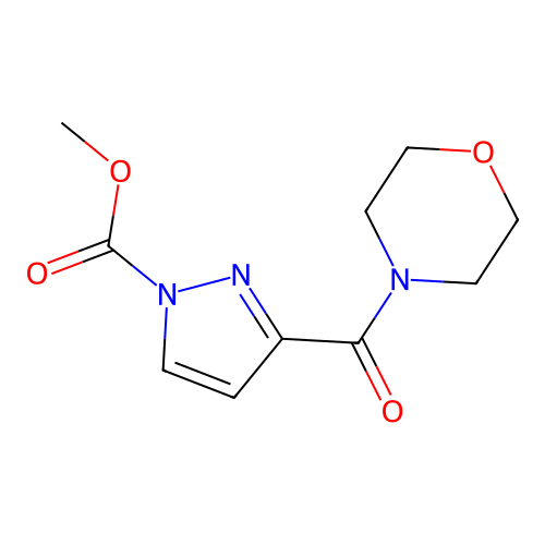 methyl 3-(4-morpholinylcarbonyl)-1H-pyrazole-1-carboxylate structure