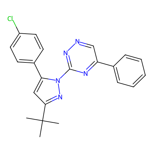 3-[3-Tert-butyl-5-(4-chlorophenyl)pyrazol-1-yl]-5-phenyl-1,2,4-triazine structure