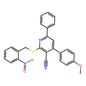 2-({2-Nitrobenzyl}sulfanyl)-4-(4-methoxyphenyl)-6-phenylnicotinonitrile structure