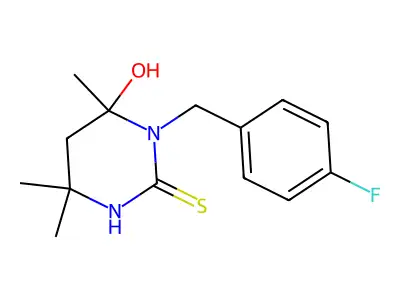 1-[(4-Fluorophenyl)methyl]-6-hydroxy-4,4,6-trimethyl-1,3-diazinane-2-thione structure