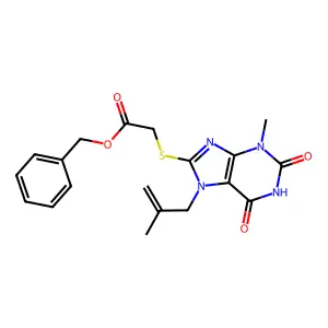Benzyl 2-[3-methyl-7-(2-methylprop-2-enyl)-2,6-dioxopurin-8-yl]sulfanylacetate structure