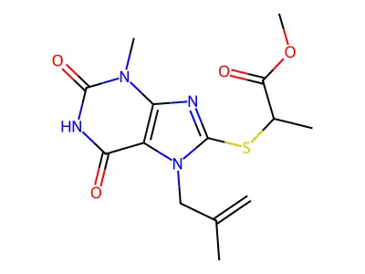methyl 2-((3-methyl-7-(2-methylallyl)-2,6-dioxo-2,3,6,7-tetrahydro-1H-purin-8-yl)thio)propanoate structure