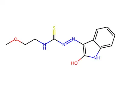 3-(2-methoxyethyl)-1-[(2-oxo-2,3-dihydro-1H-indol-3-ylidene)amino]thiourea structure