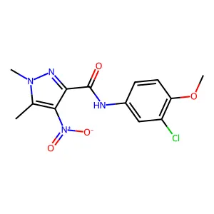N-(3-chloro-4-methoxyphenyl)-1,5-dimethyl-4-nitropyrazole-3-carboxamide structure