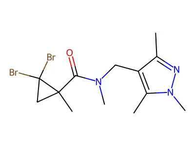 2,2-dibromo-N,1-dimethyl-N-[(1,3,5-trimethyl-1H-pyrazol-4-yl)methyl]cyclopropanecarboxamide structure