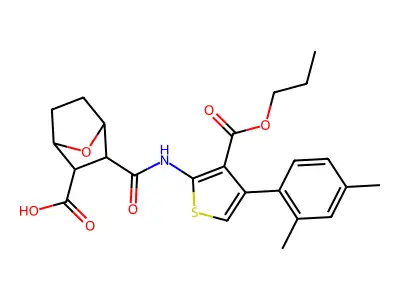 3-({[4-(2,4-dimethylphenyl)-3-(propoxycarbonyl)-2-thienyl]amino}carbonyl)-7-oxabicyclo[2.2.1]heptane-2-carboxylic acid structure