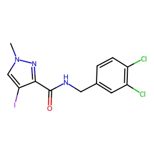 N-[(3,4-dichlorophenyl)methyl]-4-iodo-1-methylpyrazole-3-carboxamide structure