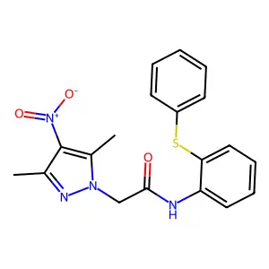 2-(3,5-dimethyl-4-nitropyrazol-1-yl)-N-(2-phenylsulfanylphenyl)acetamide structure