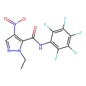 1-ethyl-4-nitro-N-(2,3,4,5,6-pentafluorophenyl)-1H-pyrazole-5-carboxamide structure