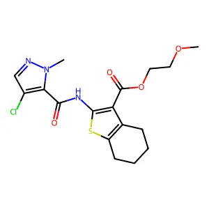 2-methoxyethyl 2-{[(4-chloro-1-methyl-1H-pyrazol-5-yl)carbonyl]amino}-4,5,6,7-tetrahydro-1-benzothiophene-3-carboxylate structure