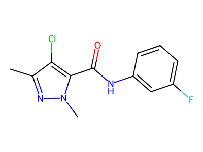 4-chloro-N-(3-fluorophenyl)-2,5-dimethylpyrazole-3-carboxamide structure