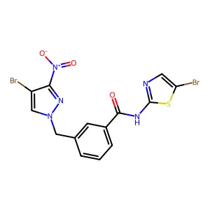 3-[(4-bromo-3-nitropyrazol-1-yl)methyl]-N-(5-bromo-1,3-thiazol-2-yl)benzamide structure