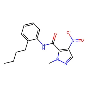 N-(2-butylphenyl)-2-methyl-4-nitropyrazole-3-carboxamide structure