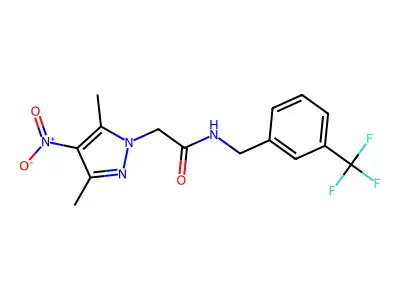 2-(3,5-dimethyl-4-nitropyrazol-1-yl)-N-[[3-(trifluoromethyl)phenyl]methyl]acetamide structure