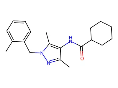 N-[3,5-dimethyl-1-[(2-methylphenyl)methyl]pyrazol-4-yl]cyclohexanecarboxamide structure