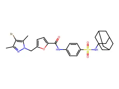N-[4-(1-adamantylsulfamoyl)phenyl]-5-[(4-bromo-3,5-dimethylpyrazol-1-yl)methyl]furan-2-carboxamide structure