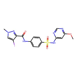 4-iodo-N-[4-[(6-methoxypyrimidin-4-yl)sulfamoyl]phenyl]-1-methylpyrazole-3-carboxamide structure
