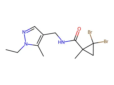2,2-dibromo-N-[(1-ethyl-5-methyl-1H-pyrazol-4-yl)methyl]-1-methylcyclopropanecarboxamide structure