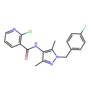 2-chloro-N-[1-(4-fluorobenzyl)-3,5-dimethyl-1H-pyrazol-4-yl]nicotinamide structure