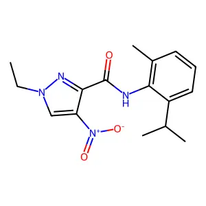 1-ethyl-N-(2-methyl-6-propan-2-ylphenyl)-4-nitropyrazole-3-carboxamide structure
