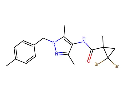 2,2-dibromo-N-[3,5-dimethyl-1-(4-methylbenzyl)-1H-pyrazol-4-yl]-1-methylcyclopropanecarboxamide structure