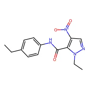 1-ethyl-N-(4-ethylphenyl)-4-nitro-1H-pyrazole-5-carboxamide structure