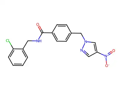 N-[(2-chlorophenyl)methyl]-4-[(4-nitropyrazol-1-yl)methyl]benzamide structure