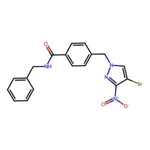 N-benzyl-4-[(4-bromo-3-nitropyrazol-1-yl)methyl]benzamide structure