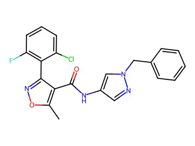 N-(1-benzylpyrazol-4-yl)-3-(2-chloro-6-fluorophenyl)-5-methyl-1,2-oxazole-4-carboxamide structure