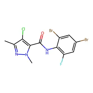 4-chloro-N-(2,4-dibromo-6-fluorophenyl)-2,5-dimethylpyrazole-3-carboxamide structure