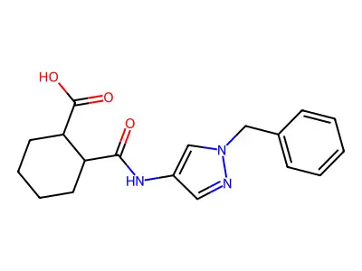 2-[(1-benzyl-1H-pyrazol-4-yl)carbamoyl]cyclohexanecarboxylic acid structure