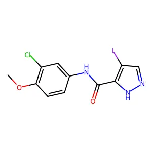 N-(3-chloro-4-methoxyphenyl)-4-iodo-1H-pyrazole-3-carboxamide structure