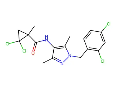 2,2-dichloro-N-[1-(2,4-dichlorobenzyl)-3,5-dimethyl-1H-pyrazol-4-yl]-1-methylcyclopropanecarboxamide structure