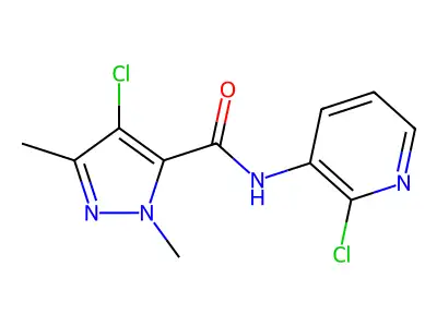 4-chloro-N-(2-chloropyridin-3-yl)-2,5-dimethylpyrazole-3-carboxamide structure