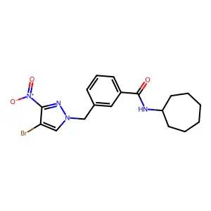 3-[(4-bromo-3-nitropyrazol-1-yl)methyl]-N-cycloheptylbenzamide structure