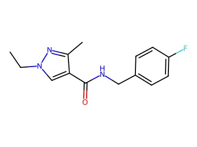 1-ethyl-N-[(4-fluorophenyl)methyl]-3-methylpyrazole-4-carboxamide structure