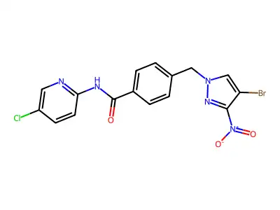 4-[(4-bromo-3-nitropyrazol-1-yl)methyl]-N-(5-chloropyridin-2-yl)benzamide structure