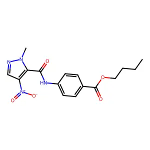 butyl 4-{[(1-methyl-4-nitro-1H-pyrazol-5-yl)carbonyl]amino}benzoate structure