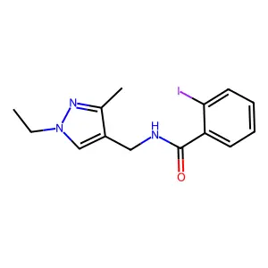 N-[(1-ethyl-3-methyl-1H-pyrazol-4-yl)methyl]-2-iodobenzamide structure